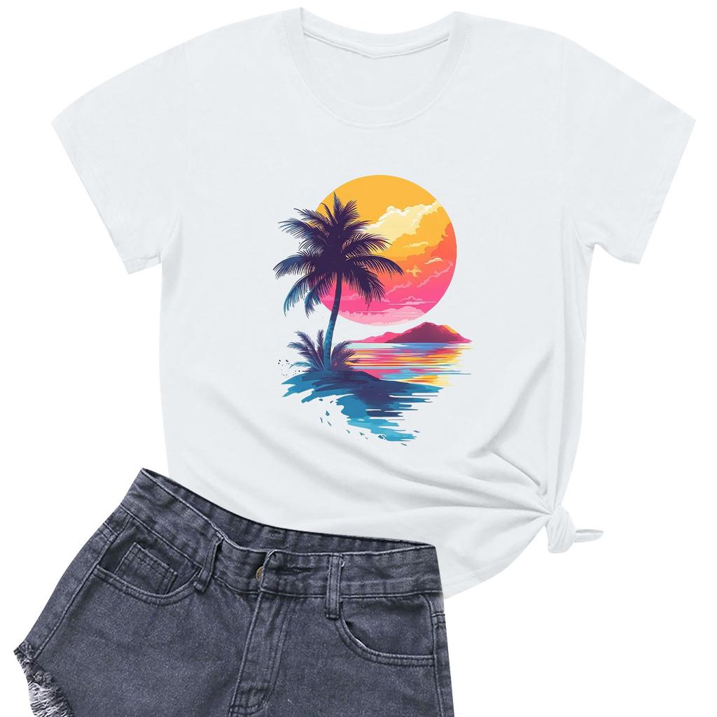 Женская повседневная футболка с круглым вырезом и короткими рукавами с принтом