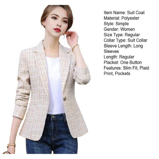 Весна Осень Костюм Пальто Женский Лацкан Длинный Рукав Slim Fit Одна Пуговица Костюм Пиджак С Карманами Офисная Женская Верхняя Одежда