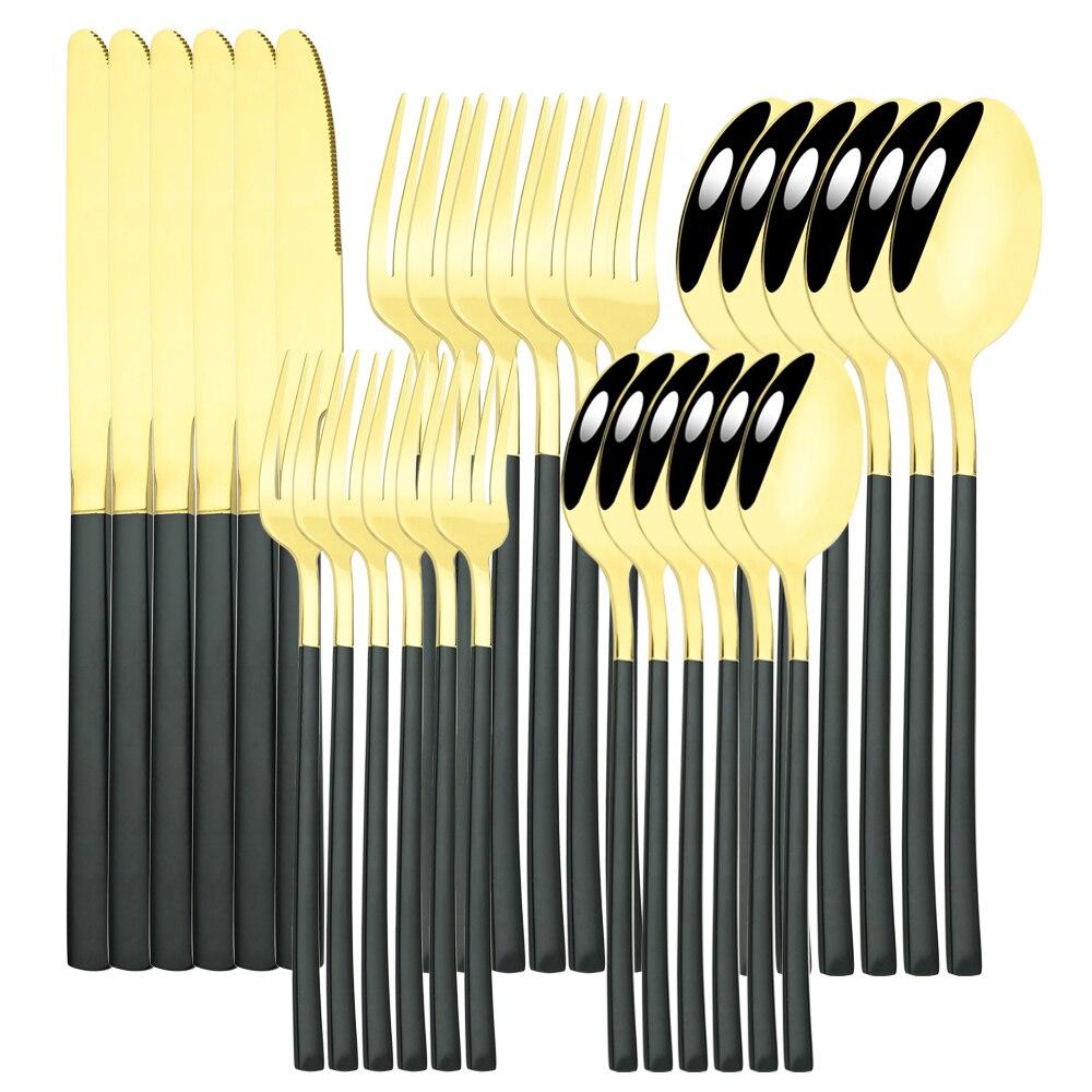 30 шт., набор столовых приборов в стиле вестерн, черное золото, набор столовых приборов из нержавеющей стали, нож, десертная вилка, ложка, набор столовых приборов, столовое серебро