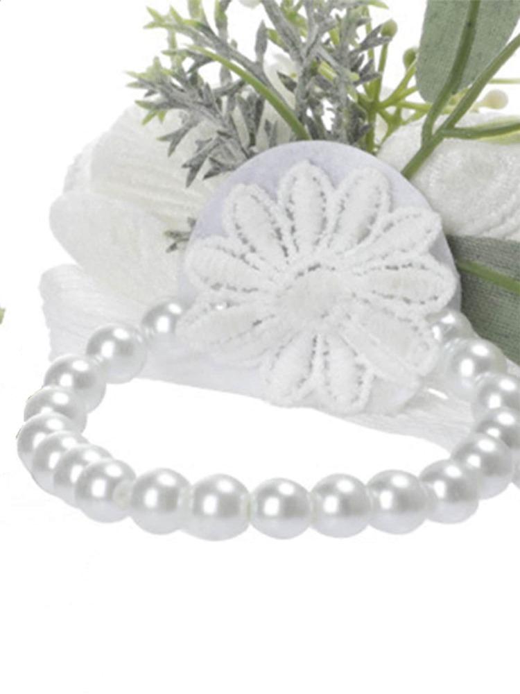 4Pcs Ivory Rose Wrist Corsage and Boutonniere Set Wristlet Band Bracelet and Men Boutonniere for Wedding Accessories Prom Suit Decorations