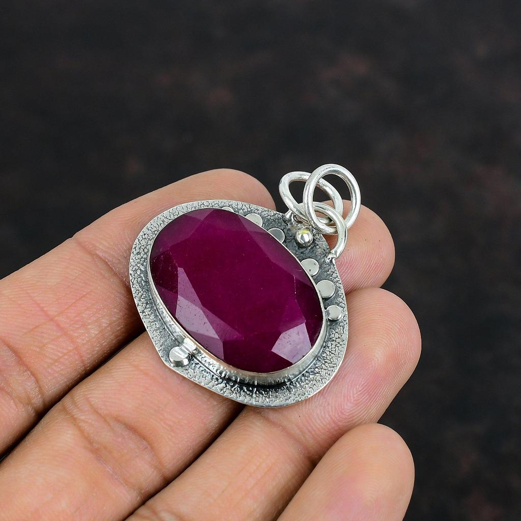 Faceted Kashmir Ruby Pendant Handmade Jewelry Gemstone Pendant 925 Sterling Silver Pendant Birthstone Pendant Kashmir Ruby Jewelry For Gift