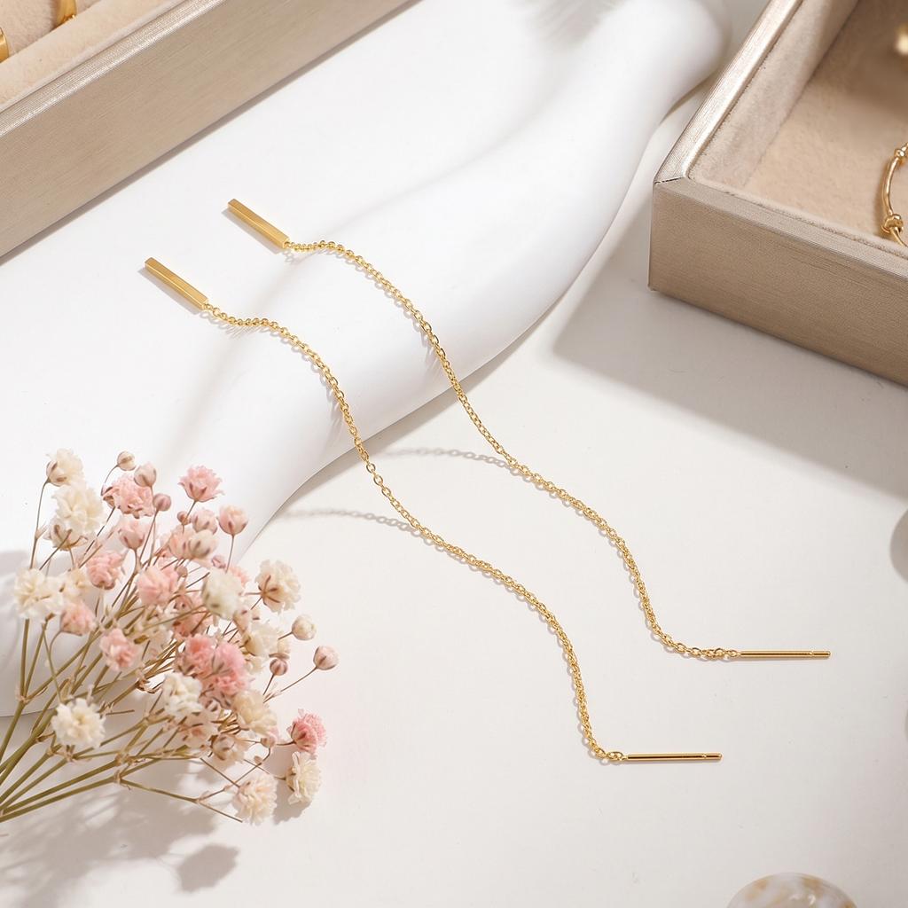 2026 New Stainless Steel Tassel Long Chain Earrings for Women Elegant and Trendy Long Drop Earrings