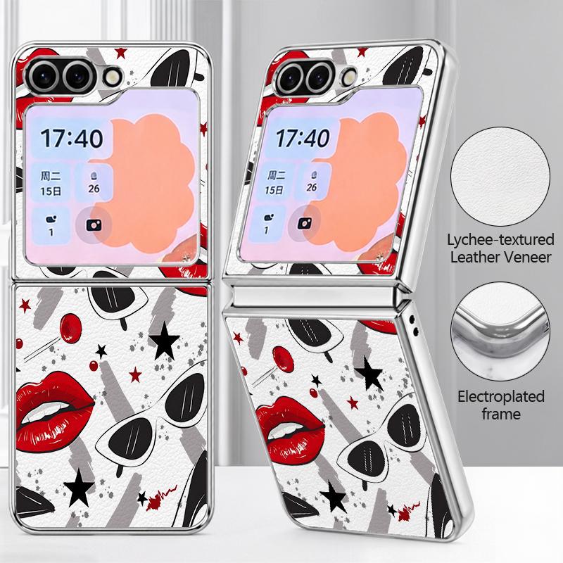 Модный Чехол с Узором Губы Целуются для Samsung Galaxy Z FLIP 7 FE 6 5 Гибридный Складной Чехол с Покрытием из PC+PU Кожи для Samsung Z Flip7 Flip6 Flip5