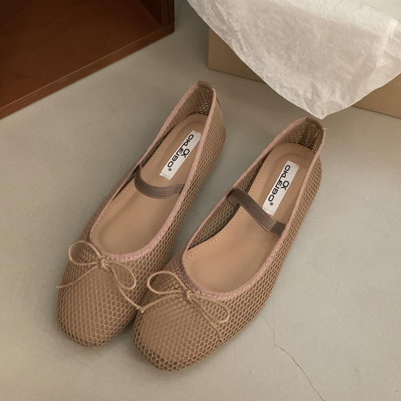 Модная SUOJIALUN 2025 Лето Новая Марка Женская Обувь на Плоской Подошве Модная Сетка Женская Элегантная Обувь-Лодочки Круглый Носок Мелкая Слипоны Балетки