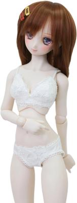 [Petite Marie] Комплект нижнего белья, подходящий для бюста размера 13 DD DDS M: Комплект бюстгальтер и трусики, белый, гладкий материал, цветочная вышивка, кружево с цветочным узором, кукла 60 см, шарнирная кукла