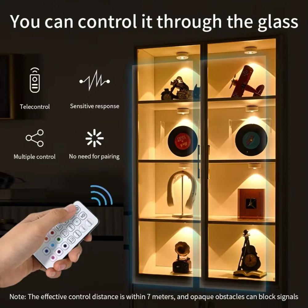 New ABS Led Spotlight Rechargeable RGB White Under Cabinet Lights with IR Remote Control Dimmable Night Light For Display Closet