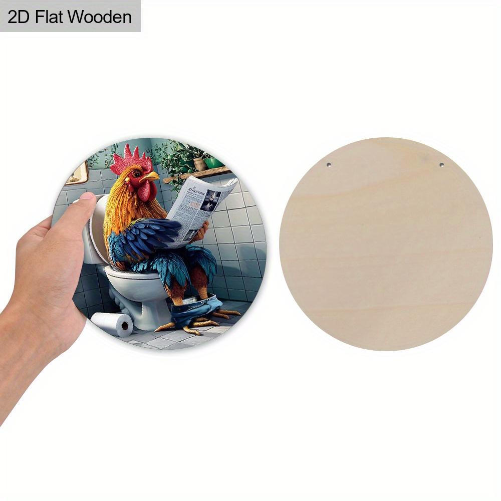Забавная деревянная табличка для туалета с узором петухов, читающих газеты, уникальная круглая табличка для подвесного декора на дверь ванной комнаты