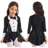 Girls Round Neck Long Sleeve Dance Leotard Sequined Bow Tie Costume for Cosplay Performances