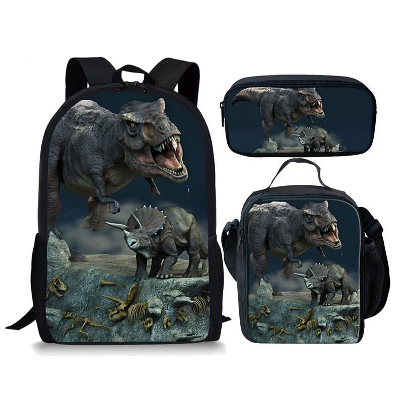Jurassic World Dinosaur Backpack Set 3-Piece Student School Bag Lunch Bag Pencil Case