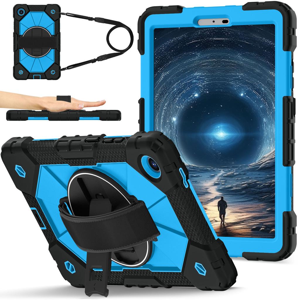 For Lenovo Tab One 8.7 K9 TB-305FU TBX305XU 2025 360 Rotating Hybrid Cover with Shoulder Strap PC-Silicone Heavy Duty Stand Case