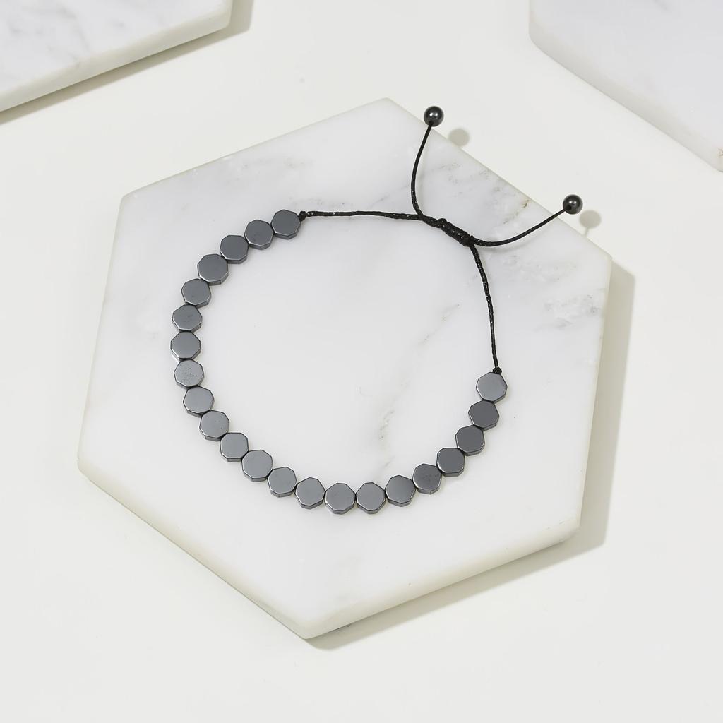 Винтажный мужской браслет унисекс ювелирные изделия браслет из бусин гематит черный гематит камень регулируемый