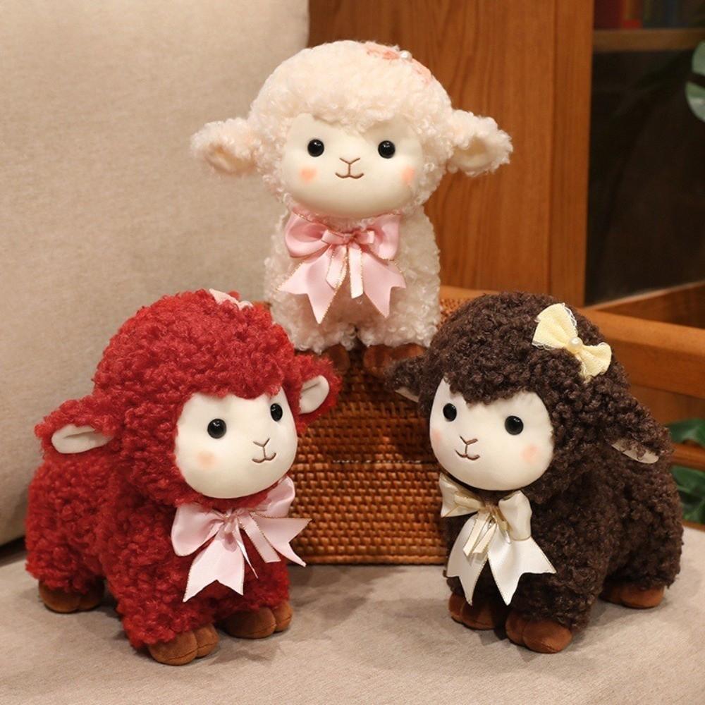Bowknot Sheep Stuffed Animal Curly Wool Spring Festival Doll Goat Plush Mascot New Year Gift