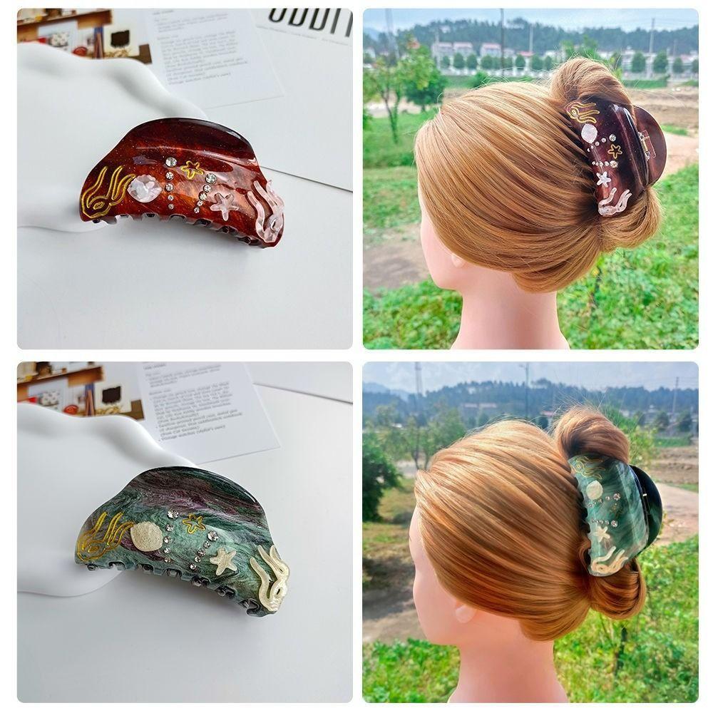 Морская звезда Стразы Заколка для волос Жемчуг Акрил Зажим-акула Мода Океан Ракушка Захват для волос Девочки