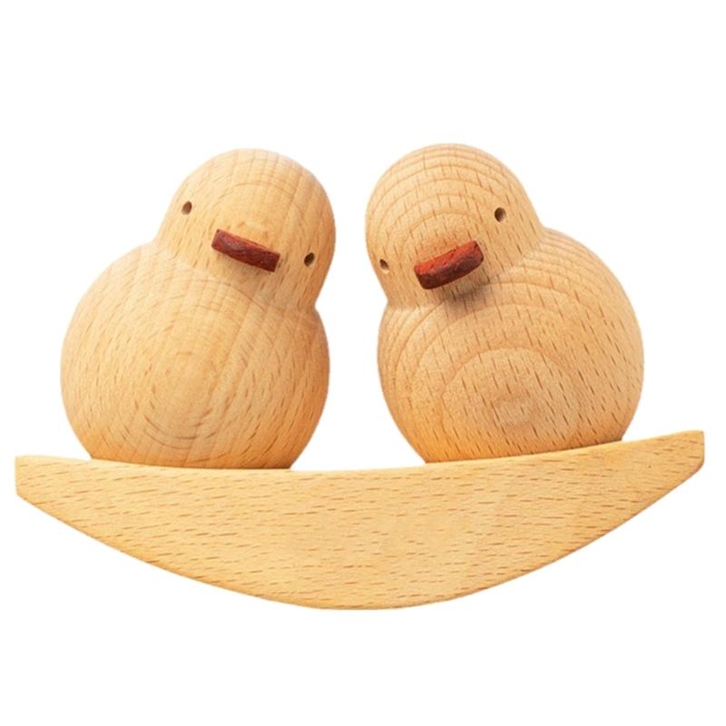 Funny Duck Gift Mini Duck Desktops Decorations 2Pcs Wood Ornament Set Couple Small Statue Decorations