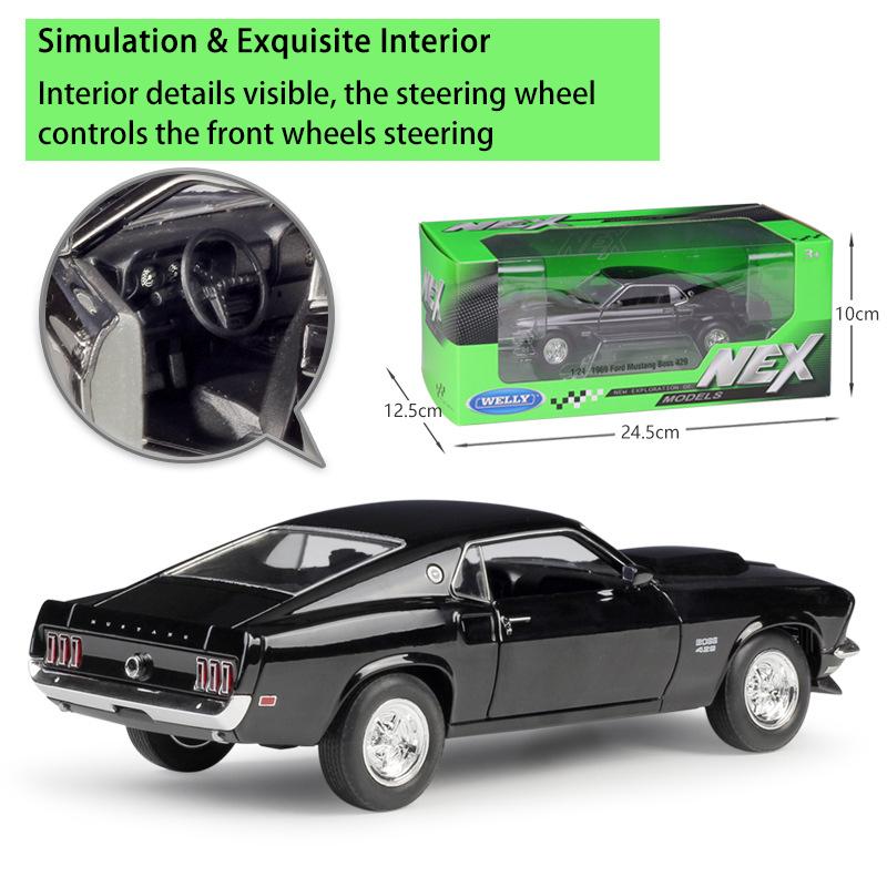 Масштаб 1/24 Welly 1969 Ford Mustang Boss 429, модель автомобиля из сплава, литье под давлением, металлические игрушечные автомобили, модель автомобиля, коллекция высокой имитации, детские подарки