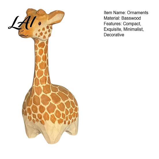 Natural Style Animal Ornaments Wooden Giraffe Figurine Cute Cartoon Ornament Minimalist Hand Carved Sculptures Statue Hand-Painted Decor