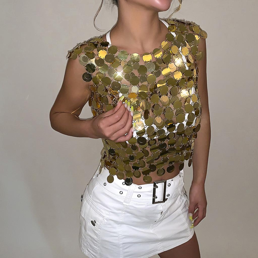 Креативные пайетки внахлест, полые, уличная мода, одежда для бикини, сексуальная ночная клубная, хипстерская, с бахромой, боди-цепочка