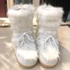 Winter Snow Boots Women Ski Boots Fluffy Hairy Lace Up Middle Calf Platform Flat With White Ski Boots