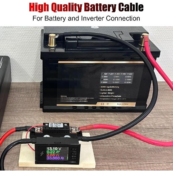 Linkstyle 6 PCS 4 AWG 12 Inch Battery Cables, 30CM Marine Battery Power Inverter Copper Wire Set, With 3/8" Tinned Copper Lugs, For Automotive Solar,