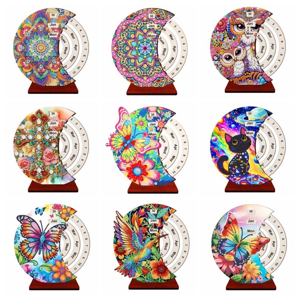 Wooden Diamond Art Perpetual Calendar Kits DIY Diamond Painting Calendar  For Adults