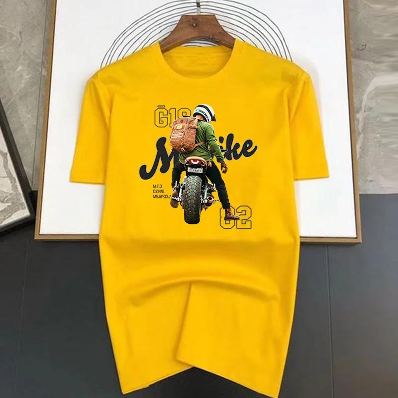 Роскошные футболки с принтом на спине мотоцикла, летняя мужская футболка с круглым вырезом и коротким рукавом, 100% хлопок, уличная мода, повседневный топ для женщин 2000 года