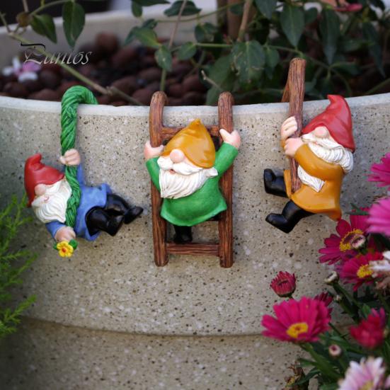 3Pcs Hanging Gnome Figurine Ladder Climbing Colorful Faceless Dwarf Resin Statue Sculpture Desktop Garden Decoration Ornament Festival Gift