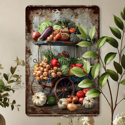 [Прочная конструкция] Винтажная тележка для овощей Металлическая жестяная табличка, Железный материал, Идеально подходит для декора комнаты