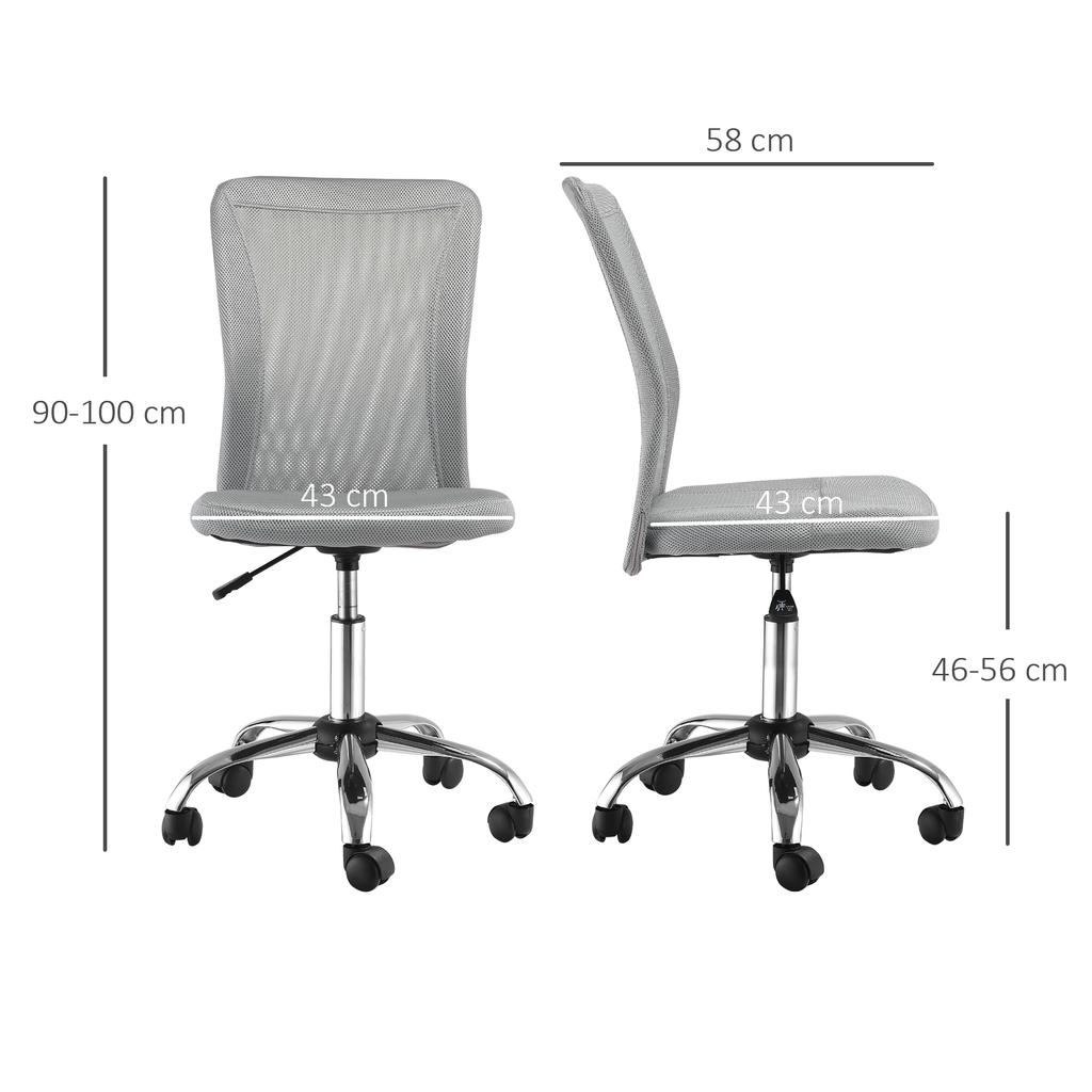 Office Chair, Armless Desk Chair, Adjustable Computer Swivel Chair with Rolling Wheels and Mesh Back for Home Work Study, Grey