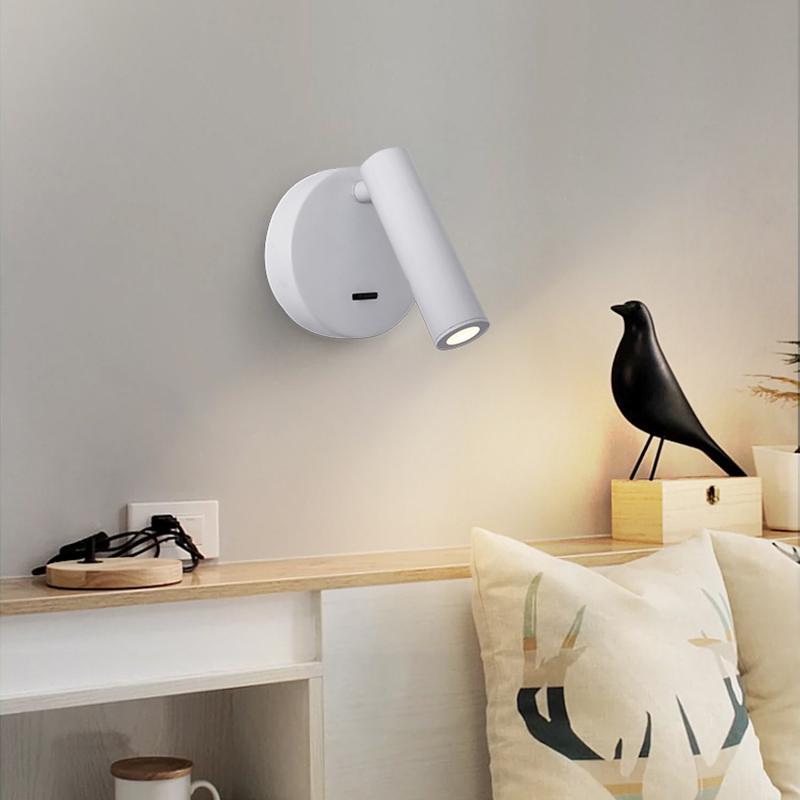 3105 Bedroom Bedside Wall Lamp 350-Degree Rotatable Reading Light Spotlight with Switch,3W Warm Light