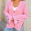 Зимняя Новая Коллекция: Модный вязаный кардиган с V-образным вырезом, свободный свитер, топ с длинными рукавами и карманом
