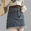 Классическая универсальная молодежная короткая юбка с необработанными краями и кисточками, универсальная юбка-трапеция в стиле ретро, облегающая полуюбка, летняя модная джинсовая короткая юбка для сыновей