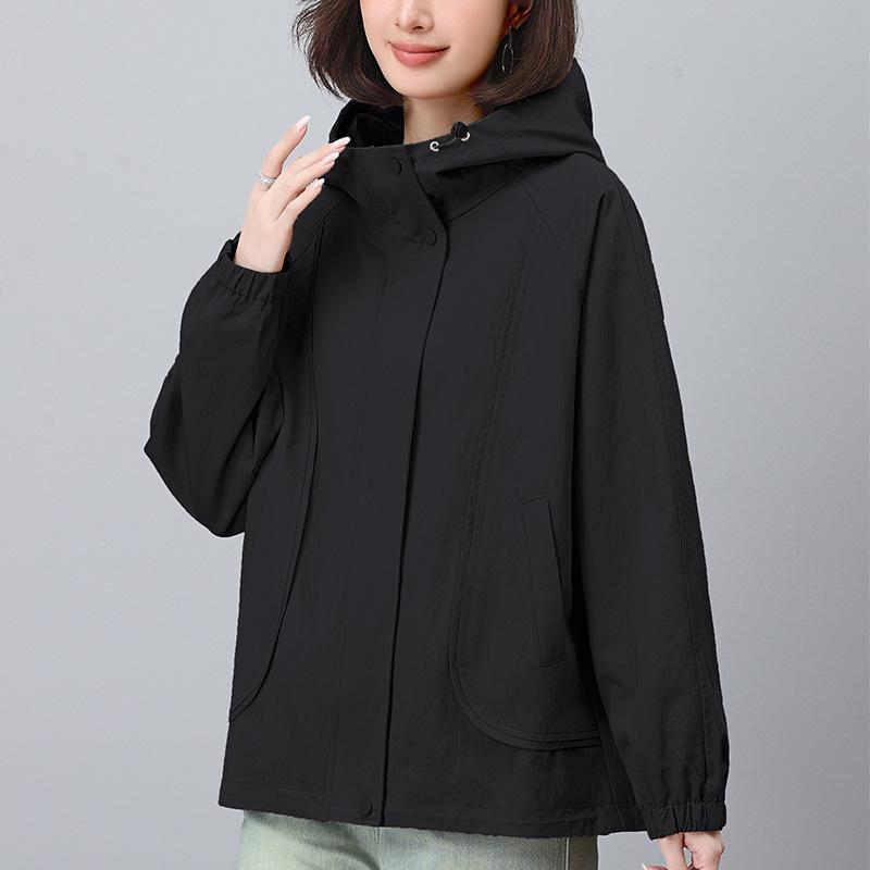 Женская куртка с капюшоном на весну и осень 2024 года: Модный, Повседневный, Свободный крой для среднего и пожилого возраста