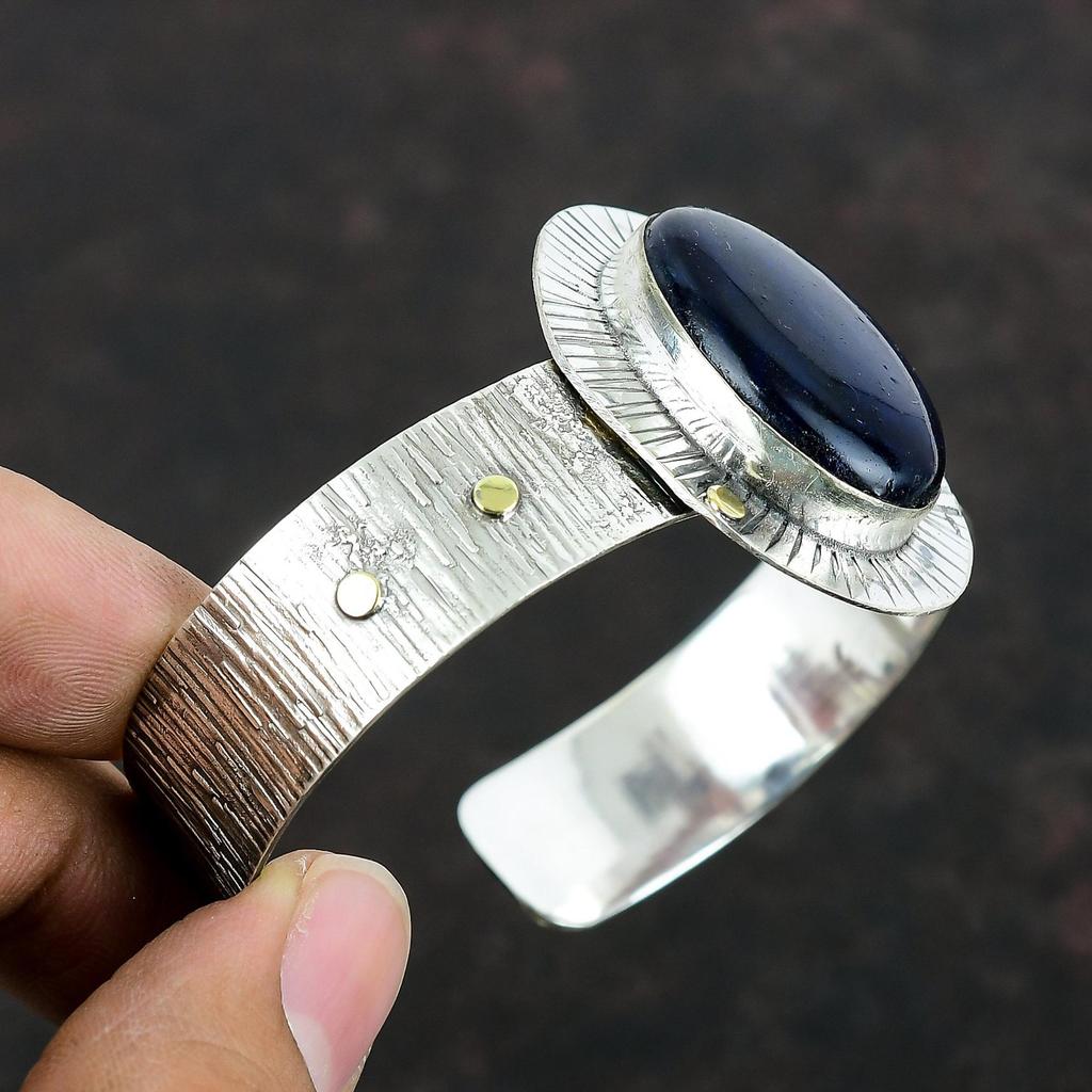 Браслет-манжета из синего огненного лабрадорита, браслет из настоящего драгоценного камня, браслет-манжета из стерлингового серебра 925 пробы, регулируемый браслет, ювелирные изделия ручной работы для подарков