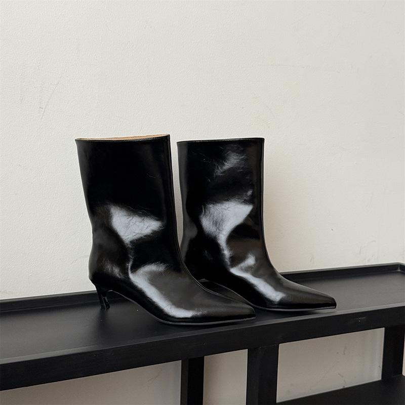 Дизайн Острый Носок Тонкий Каблук Женские Модные Ботильоны Слипоны Вечерние Туфли Современные До середины Икры Botas Para Mujer