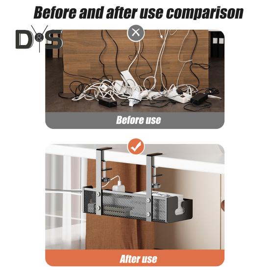 Data Cable Storage Rack Under-Desk Organizer Simple Installation Cable Management Metal Cable Tray Power Strip Cord Holder