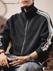 Men's 2025 Three Stripes Track Jacket: Long Sleeve Zip-Up Cardigan with Stand-Up Collar