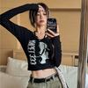 Grunge Y2k женская футболка с винтажным принтом и круглым вырезом в стиле пэчворк, тонкий топ с длинными рукавами Kpop, модная футболка с рисунком, уличная одежда
