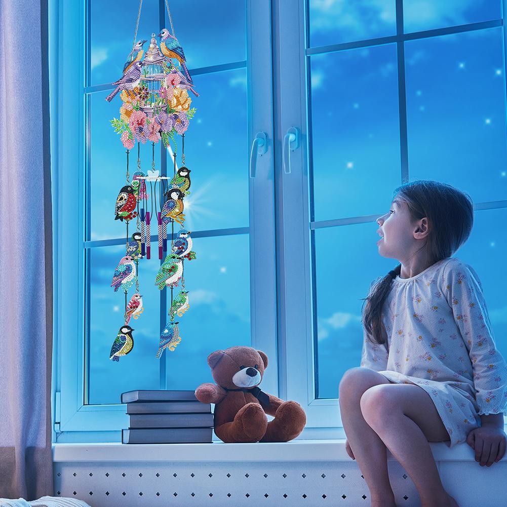 DIY Butterfly Diamond Art Sun Catchers Double Side Wind Chime Diamond Painting Dots Pendant Bird for Garden Window Decor