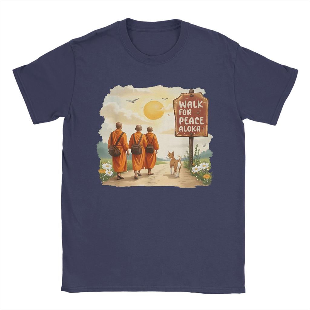 Vintage Retro Walk for Peace Monks with Aloka Dog TShirt for Men Round Collar 100 Cotton T Shirt Short Sleeve Tees Tops