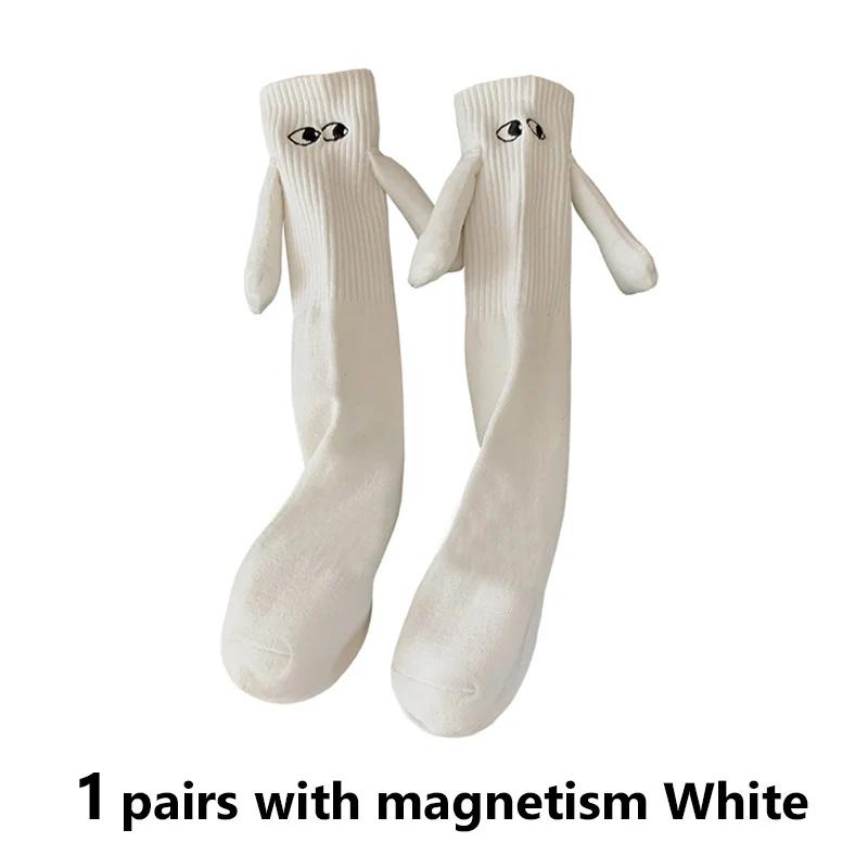 Couple Cotton Sock Magnetic Suction Hand In Hand Socks Black White Unisex Holding Hands Long Socks
