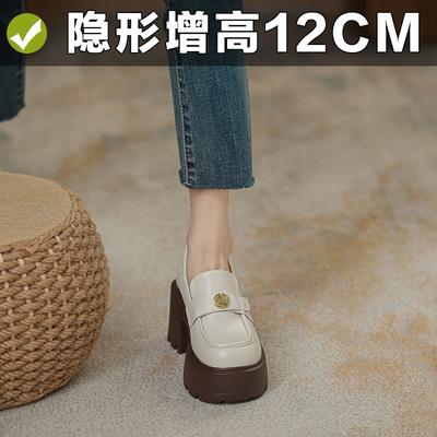 Внутреннее увеличение высоты 12 см белые женские маленькие на толстой подошве камелия маленький размер 32 британский супервысокий каблук