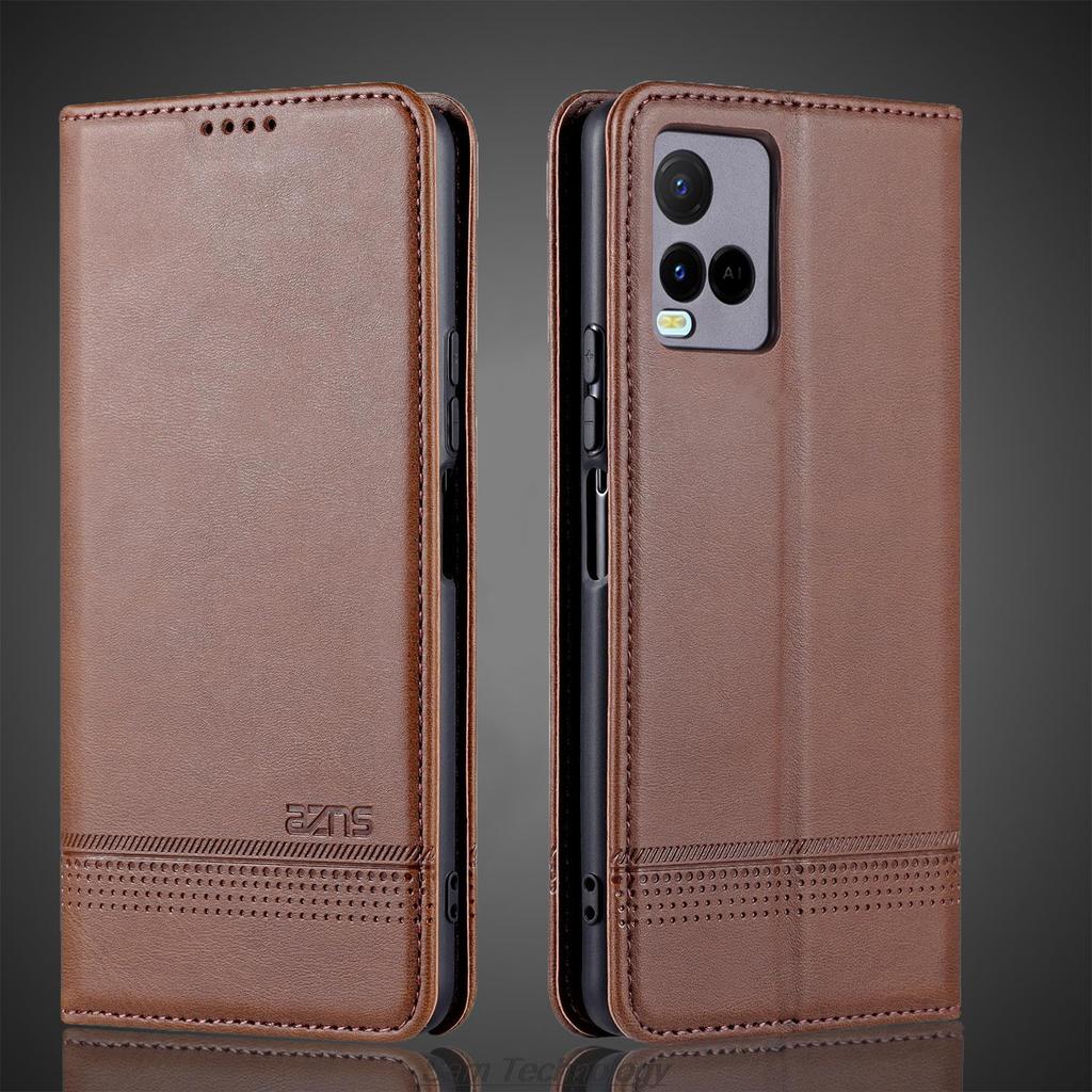 Роскошный магнитный адсорбционный кожаный чехол для Vivo Y33s Global 6.58" Flip Cover Защитный чехол Capa Fundas Coque