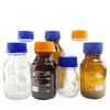 Borosilicate Glass Reagent Bottles: Blue, Yellow, and Brown Caps Included