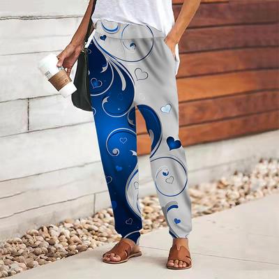 Женские брюки с цветочным принтом на шнуровке, с эластичной талией, свободные брюки, повседневные длинные брюки, брюки с карманами