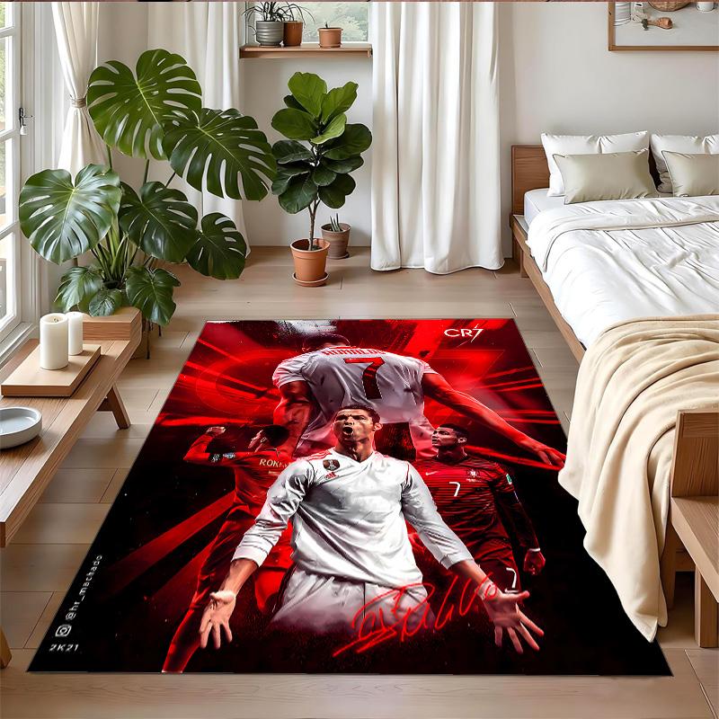 Anti‑Slip Crystal Velvet Floor Rug, Cristiano Ronaldo Design Carpet for Indoor Living Bedroom Home Decoration