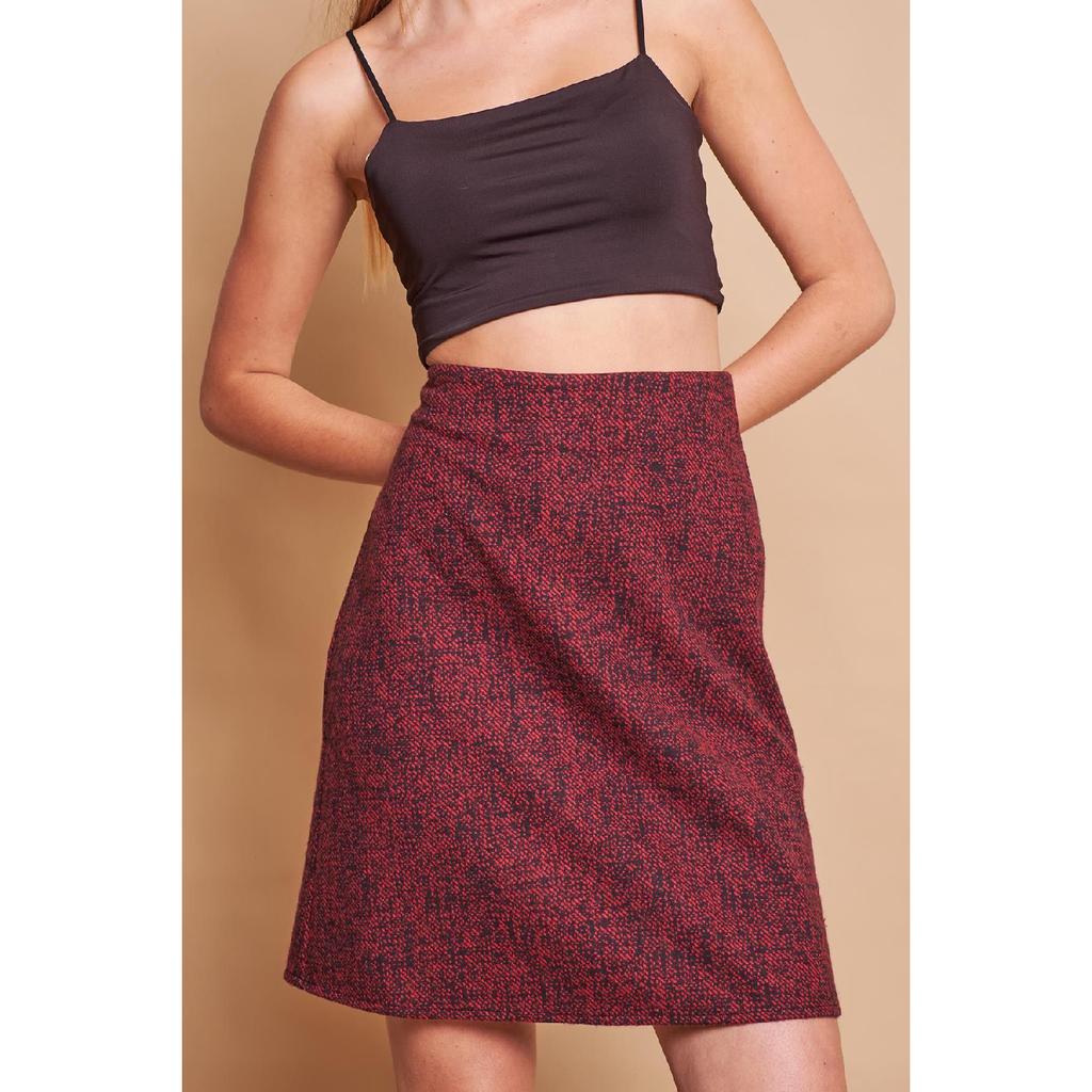 Легкая шерстяная зимняя жаккардовая ткань из лайкры с высокой талией Легкая юбка-колокольчик выше колена — черная диагональ