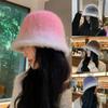 Градиентный переход цвета Зимние шапки Тюрбан из кроличьего пуха Модная шапка с плоским верхом Уличная