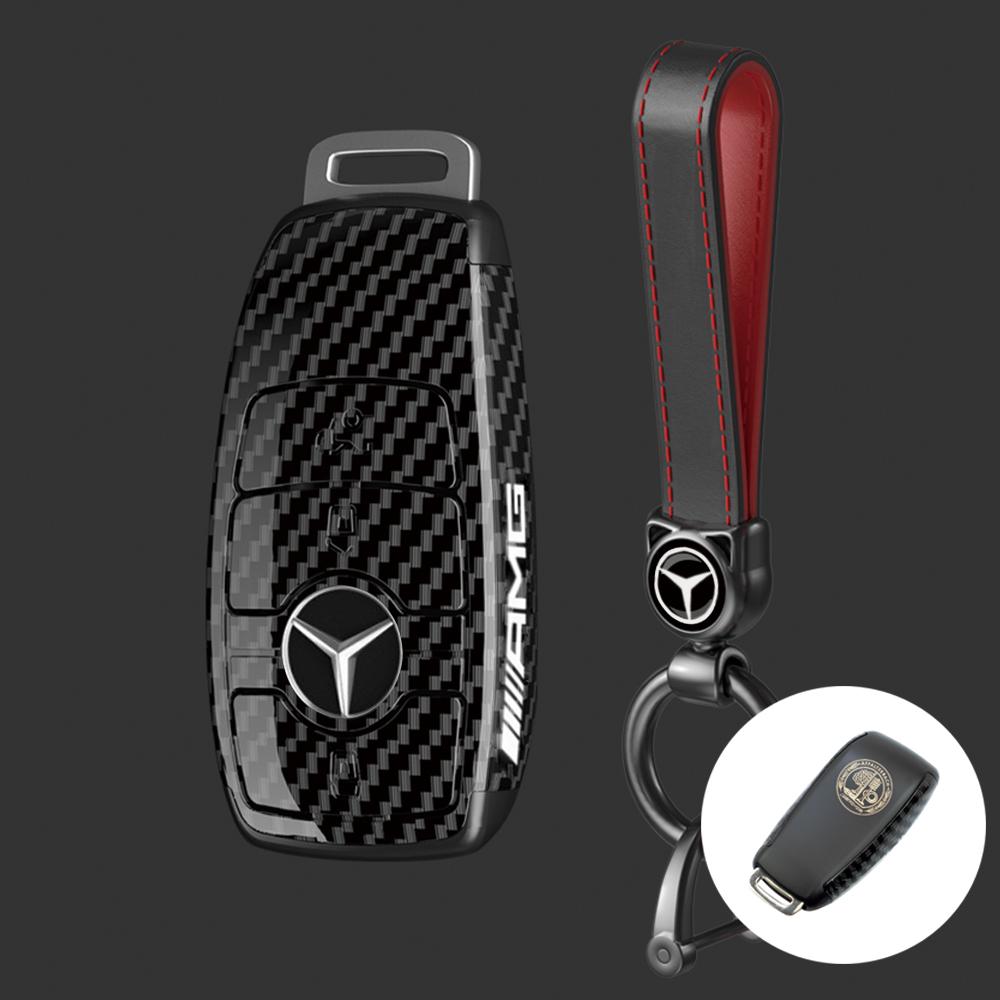New PC Carbon Fiber Car Key Rings For Mercedes Benz AMG A C E S G Class GLC CLE CLA GLS W205 Car Key Case Keychain Accessories BD1
