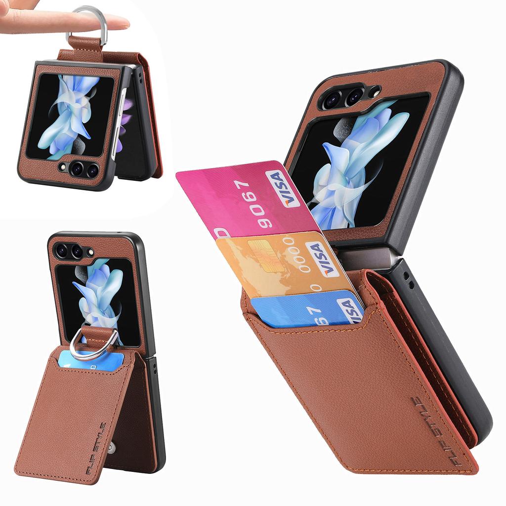 Магнитный кожаный чехол-кольцо для телефона Samsung Galaxy Z Flip 5 4 3 Flip5 Flip4 Flip3 5G кошелек с держателем для карт чехол-подставка