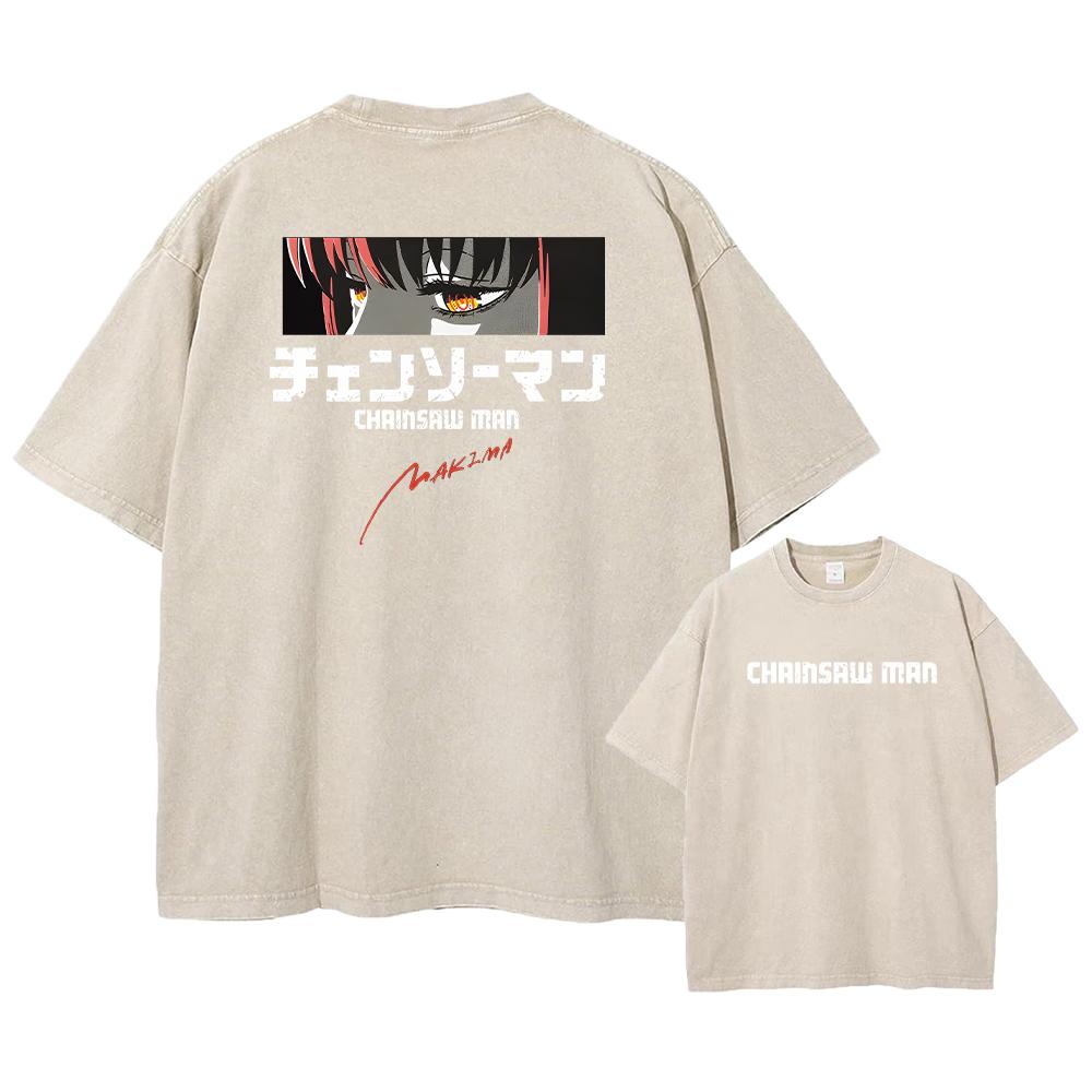 Chainsaw Man Аниме Манга Стираная футболка Короткие рукава Футболки большого размера Новинка Мужские топы Уличная одежда Печатный